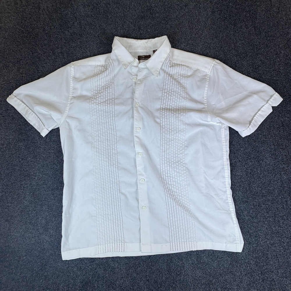 Cafe Luna Guayabera Shirt Mens XL White Stripe Embroidered Casual Button Up
